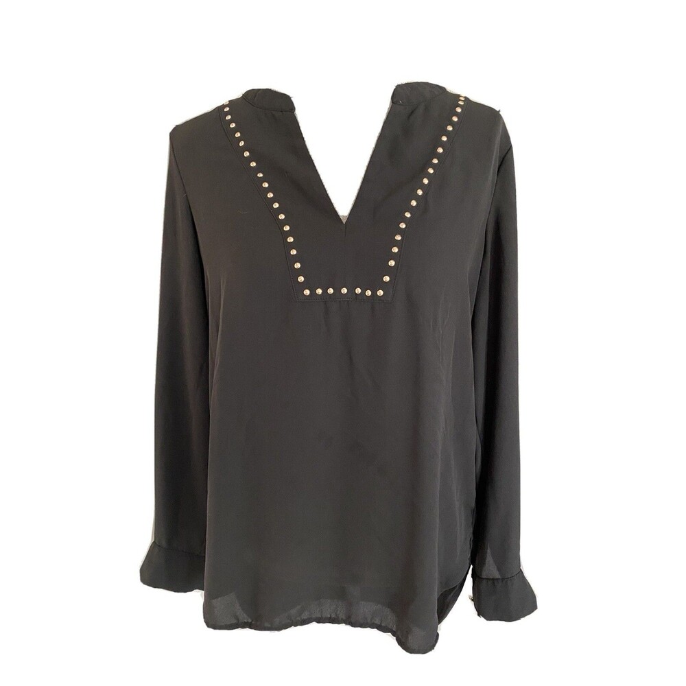 Carmen Marc Valvo Black studded Women's Long Sleeve tunic SHIRT top size s - Picture 1 of 10